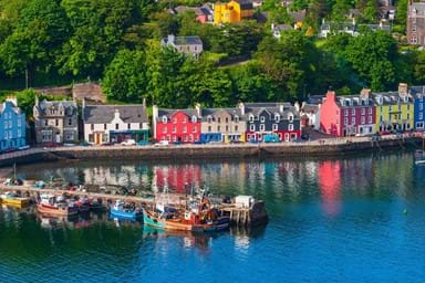 The colourful, charming harbour of Tobermory on the Isle of Mull, Scotland.