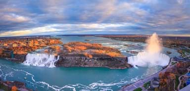 An aerial peek at Niagara Falls during autumn.