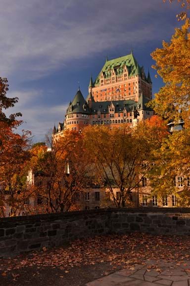 The striking Château Frontenac hotel in Quebec, during the fall.