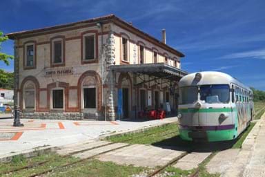 The narrow gauge station at the train station, Tempio Pausania, Sardinia, Italy