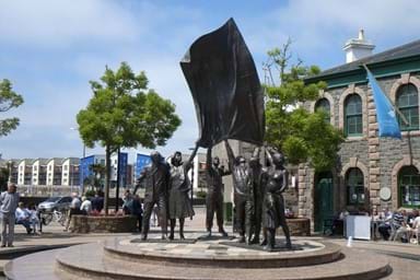 Sculpture in Liberation Square celebrating the end of the Nazi occupation of Jersey in 1945