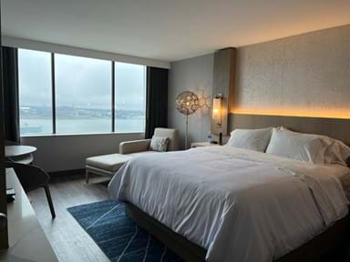 Kathy’s comfy, well-appointed room at Westin Harbour Castle was in prime position on Lake Ontario.