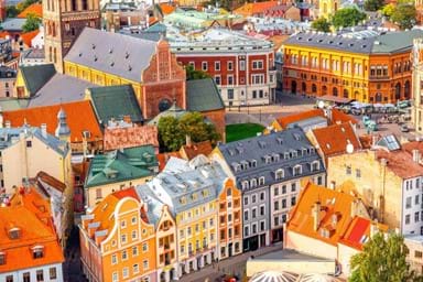 The vibrant streets of Riga, Latvia.