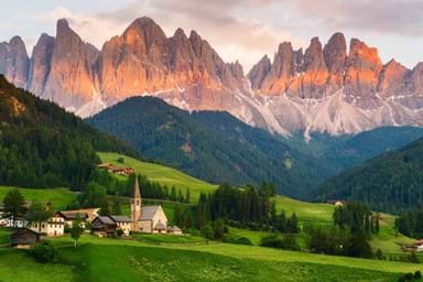 A quaint village at the foot of The Dolomites, Italy.
