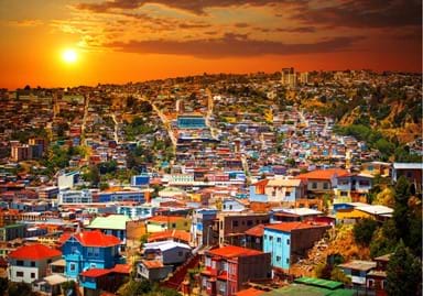 Colourful buildings on the hills of the UNESCO World Heritage city of Valparaiso, Chile