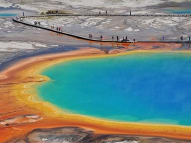 The vibrant and stunning Grand Prismatic Spring at Yellowstone National Park